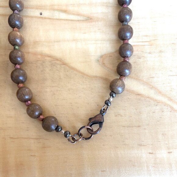 Wood & Raku Beaded Chunky Necklace Handmade - Picture 4 of 4